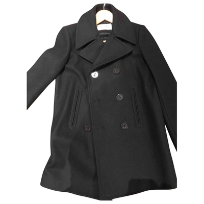 Pre-owned Saint Laurent Wool Peacoat In Black