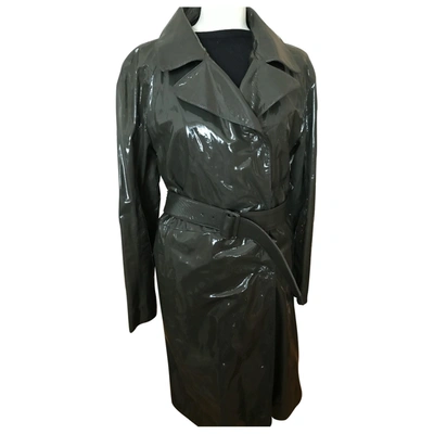 Pre-owned Prada Leather Trench Coat In Grey