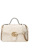 Gucci Gg Marmont Small Chevron Quilted Top-handle Bag With Chain Strap, White In Mystic White