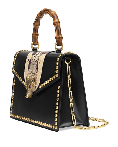 Invalid Conform Profit Gucci Broche Glossy Leather Top-handle Bag, Black | ModeSens