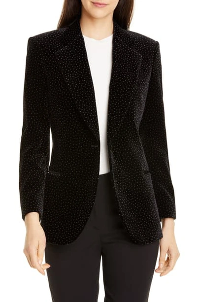 Theory Dotted Cinched Cotton Velveteen Blazer In Black/ White