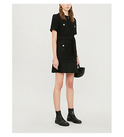 sandro joana belted pleated-hem dress Sandro Joie Belted Tweed Mini Dress