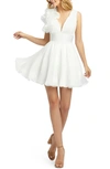 Mac Duggal Corsage Detail Shirred Skater Dress In White