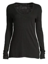 Atm Anthony Thomas Melillo Distressed Slub-knit Long Sleeve Tee In Black