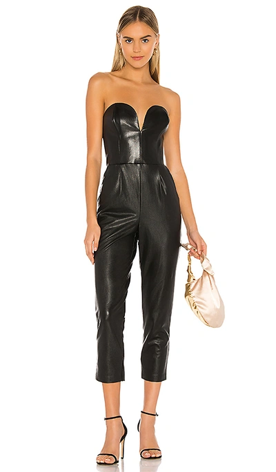 Amanda Uprichard Cherri Strapless Faux-leather Jumpsuit In Black Leather