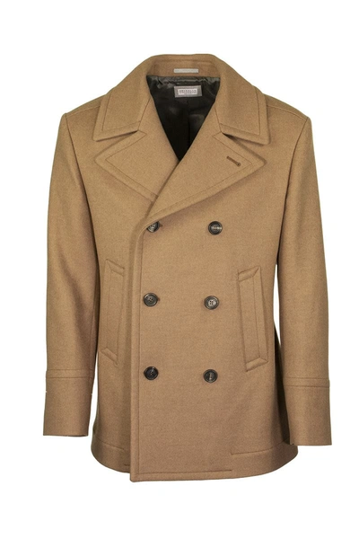 Brunello Cucinelli Baby Camel Double Cloth Wool Pea Coat