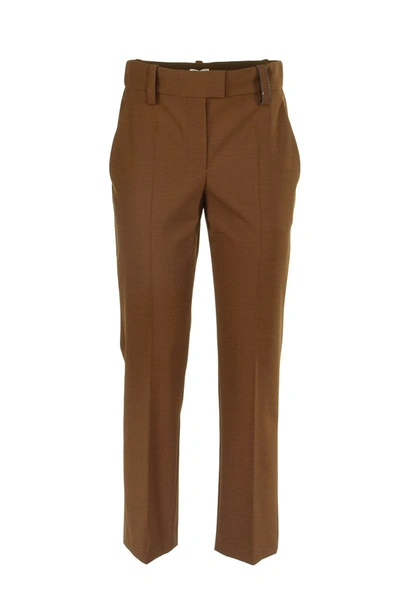 Brunello Cucinelli Techno Virgin Wool High-waist Cigarette Trousers With Shiny Loop In Rust