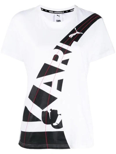 Karl Lagerfeld X Puma Double Logo T-shirt In 100 White
