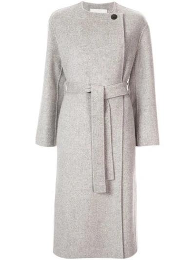 Tomorrowland Collarless Mid-length Coat In Grey