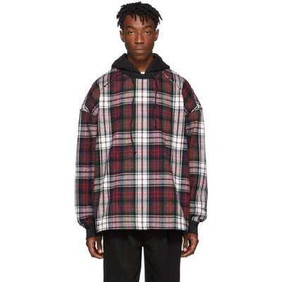 Juunj Synthesize Check Block Hoodie In M Green