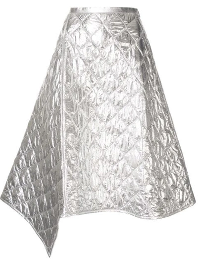 Juunj Diamond Panelled Asymmetric Skirt In Silver
