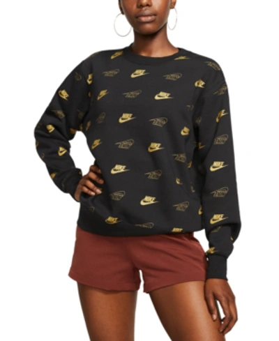 Nike Sportswear Shine Metallic-print Sweatshirt In Black/gold