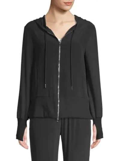 L Agence Tawney Silk Crepe Hoodie In Black