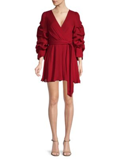 Alice And Olivia Santina Tuck-sleeve Faux-wrap Dress In Bordeaux