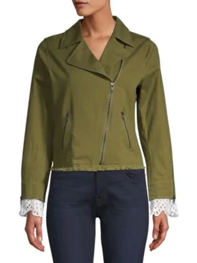 Dh New York Women's Eyelet Cuff Moto Jacket - Green - Size Xs