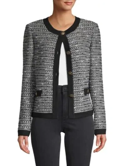 St John Button-front Wool-blend Cardigan In Caviar White