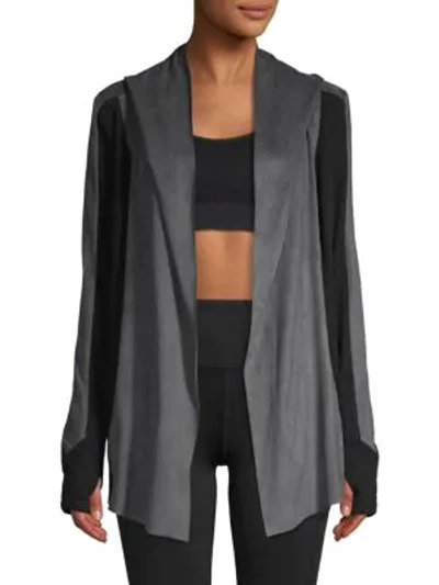 Blanc Noir Hooded Drape-front Jacket In Black Charcoal