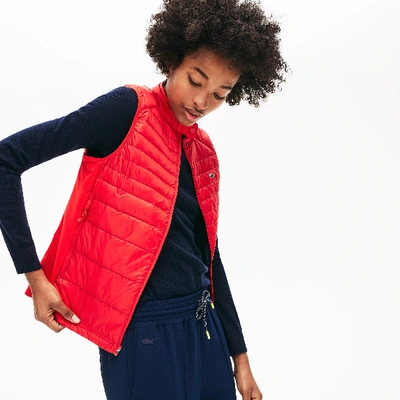 Lacoste Women's Sport Water-resistant Quilted Technical Golf Vest In Red,navy Blue