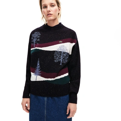 Lacoste Women's Winter Design Cotton And Wool Blend Jacquard Sweater In Navy Blue,bordeaux,white,green
