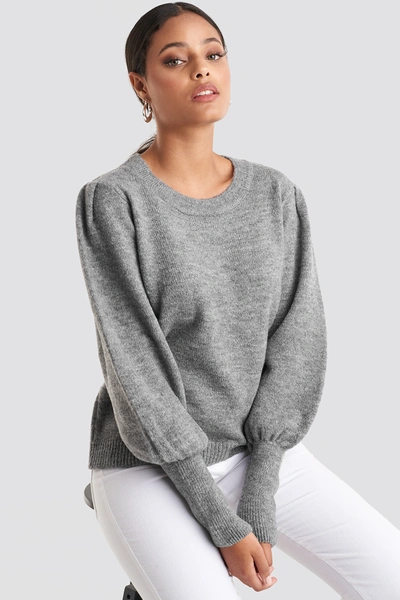 Na-kd Puff Sleeve Wide Rib Knitted Sweater Grey