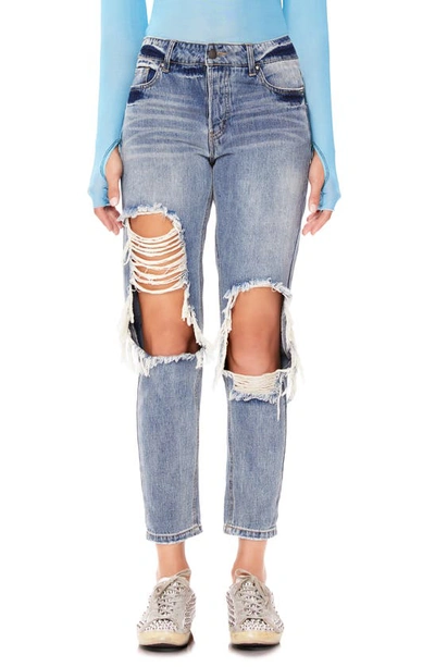 Afrm Cyrus Ripped High Waist Ankle Jeans In Sinner Wash