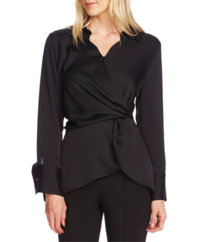 Vince Camuto Twist Front Satin Top In Rich Black