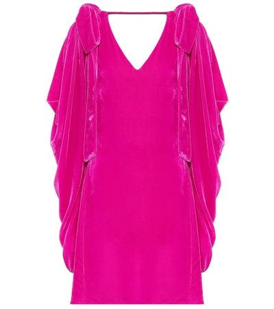 Les Rêveries Cold-shoulder Velvet Mini Dress W/ Bows In Pink