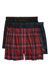 Polo Ralph Lauren Classic Fit Woven Boxers - 3 Pack In Polo Black/ Green/ Red