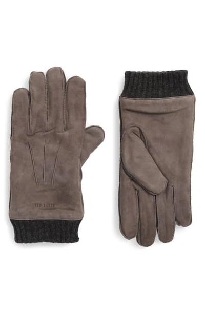 Ted Baker Ladd Knit-cuff Suede Gloves In Gray