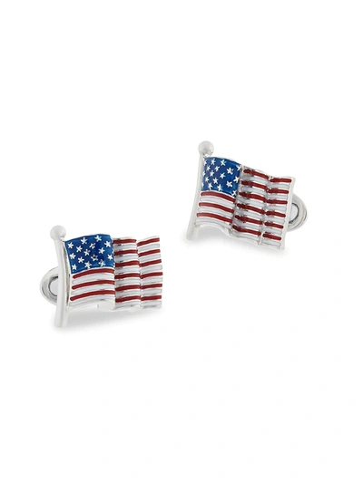Jan Leslie Sterling Silver American Flag Cufflinks In Red/ White &amp; Blue