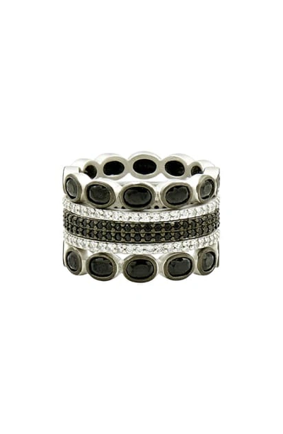 Freida Rothman Industrial Finish Five-stack Ring In Rhodium-plated Sterling Silver In Silver/ Black