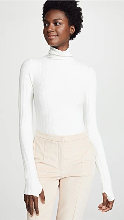 Enza Costa Ribbed Knit Turtleneck With Thumbholes In Winter White
