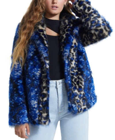 Guess Animal-print Faux Fur Jacket In Kingdom Print Blue | ModeSens