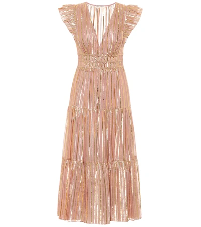 Ulla Johnson Justyne Metallic Stripe Silk Blend Maxi Dress In Pink