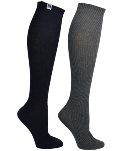 Steve Madden Womens 2 Pack Ribbed Knee High Sock, Online Only In Navy/charcoal