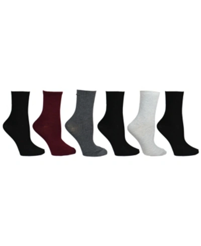 Steve Madden Women's 6 Pack Texture & Solid Crew Socks, Online Only In Black/burgundy/charcoal/heather Grey