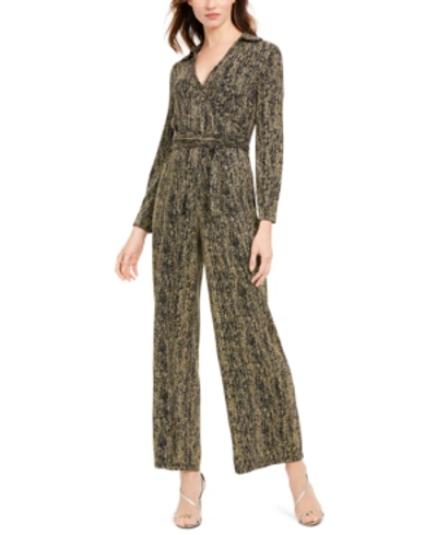 Calvin Klein Glitter Jumpsuit In Black Gold