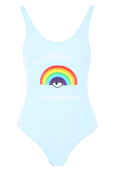 Chiara Ferragni Welcome To Colorado Print Swimsuit In Blue