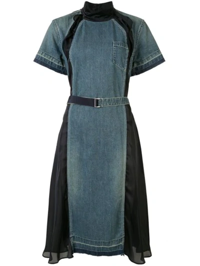 Sacai Panelled Denim Dress In Blue