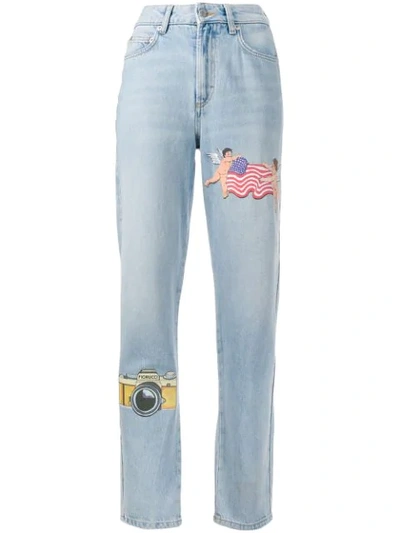 Fiorucci Tara Ny Patches Straight Jeans In Blue