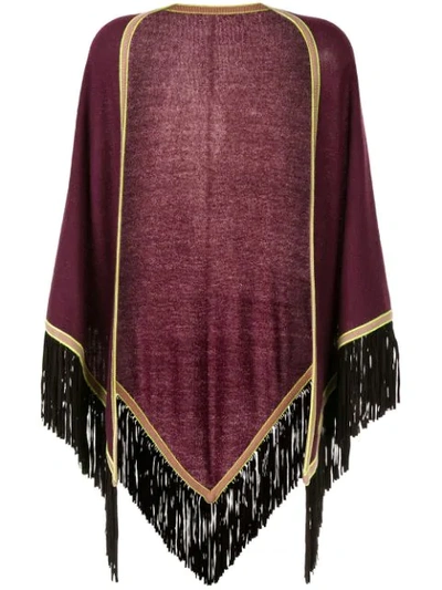 Talbot Runhof Striped Edge Fringed Poncho Jacket In Purple