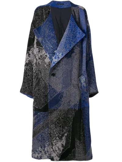 Y's Oversized Abstract Knit Coat In Blue