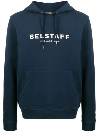 Belstaff Logo Print Fitted Hoodie In Blue