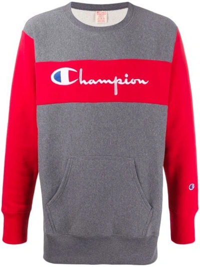 Champion Contrast Branded Sweatshirt In Grey