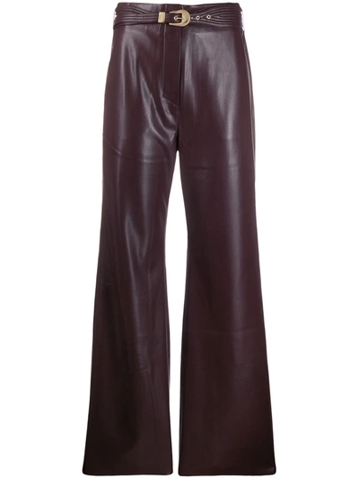 Nanushka Kisa Belted Vegan Leather Straight-leg Pants In Purple