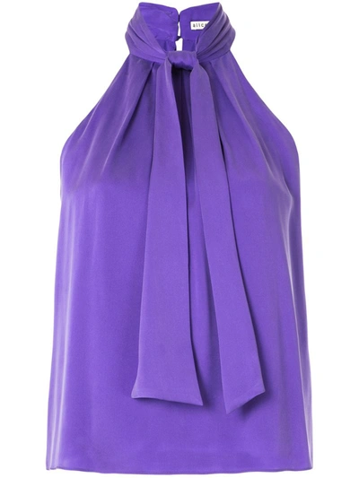 Alice And Olivia Leia Tie-detailed Silk-blend Crepe Halterneck Top In Purple