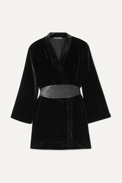 Alexa Chung Satin-trimmed Velvet Wrap Mini Dress In Black