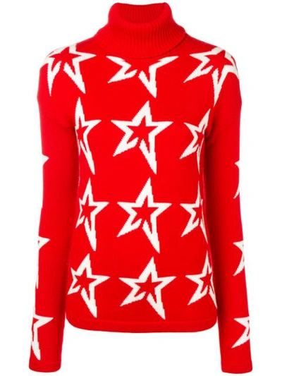 Perfect Moment Stardust Star-intarsia Roll-neck Wool Sweater In Red