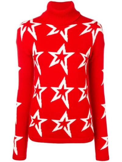 Perfect Moment Stardust Star-intarsia Roll-neck Wool Sweater In Red/snow White Star