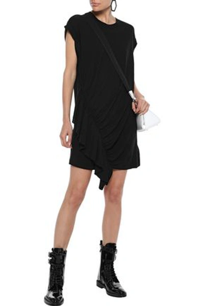 Current Elliott The Pacific Ave Ruffled Linen And Cotton-blend Jersey Mini Dress In Black